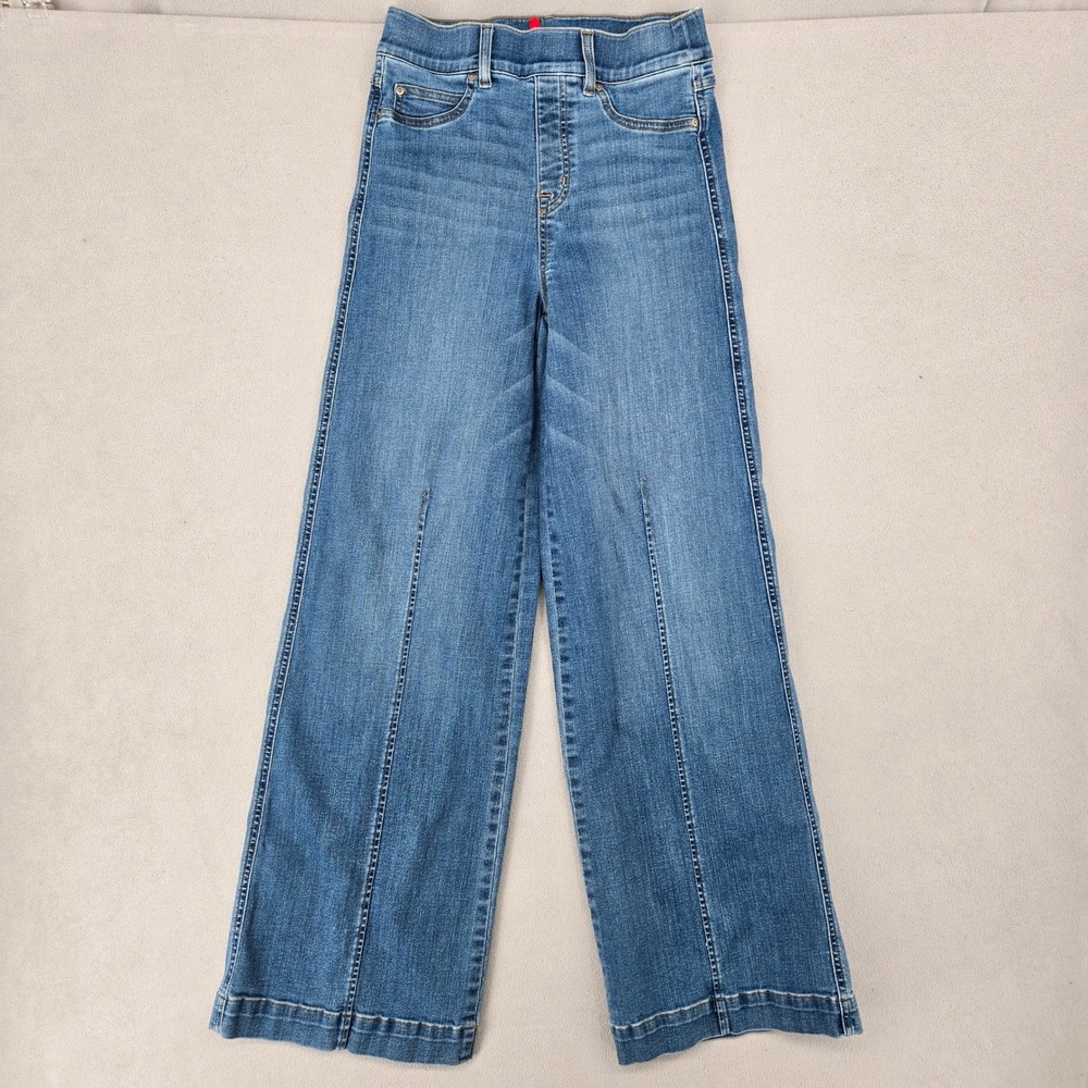 Spanx Womens Slim Small Wide Leg Front Seam Medium Wash Pull On Denim Jeans